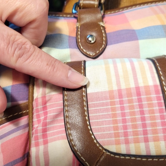 Chaps Bright Bay Pink Plaid Handbag - Picture 10 of 15